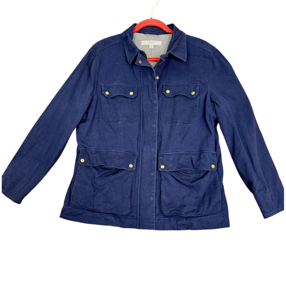 Liz Claiborne New York Womens Sz M Jacket Blue Four Pocket Utility Coat